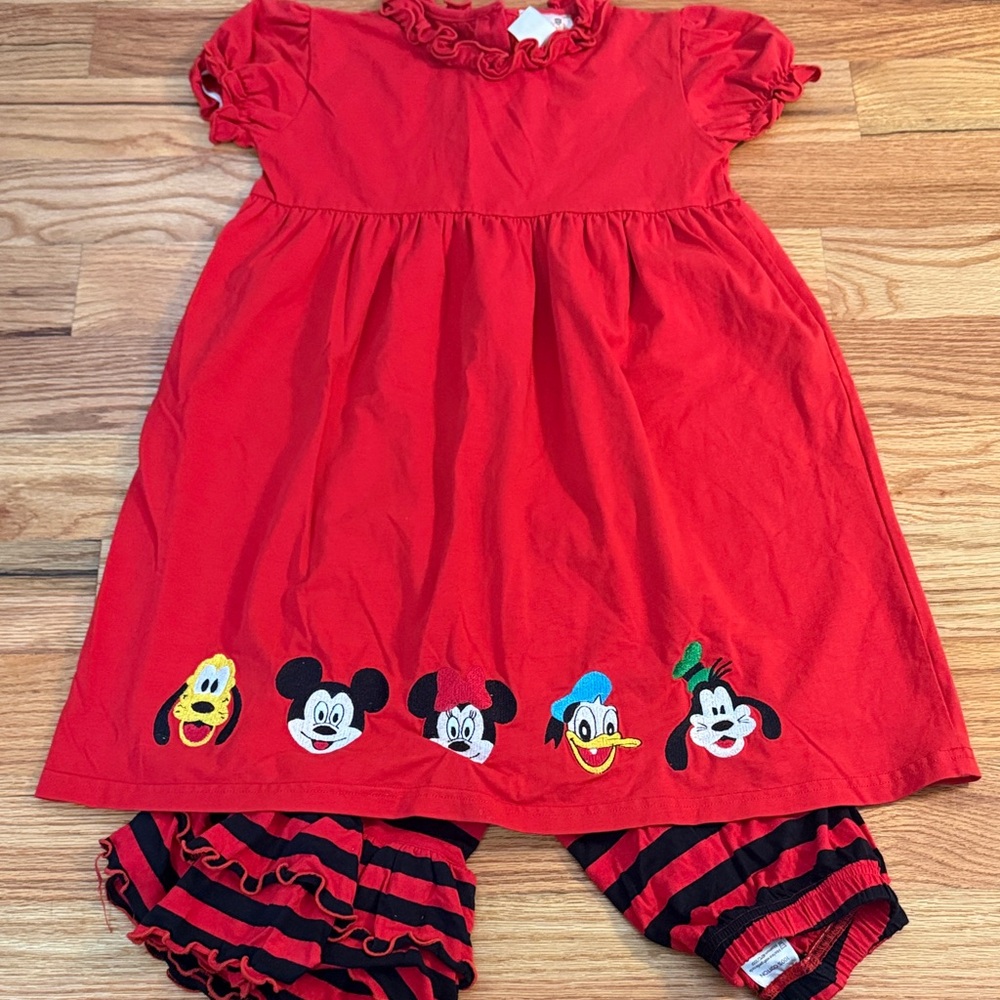Red Disney Character Dress with Striped Pants